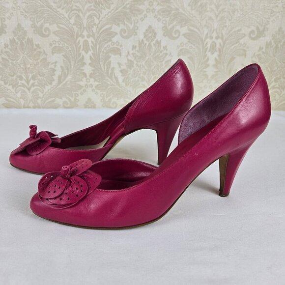 Vintage Nickles Size 8.5B Pink Leather D'Orsay Heels Leather Flower Accent Italy - Picture 5 of 14